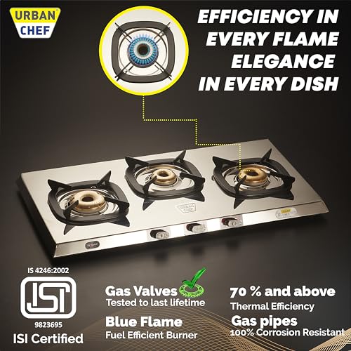 URBAN CHEF SLIM TRIM 3 BURNER STAINLESS STEEL-LPG READY & PNG COMPATIBLE - Image 2