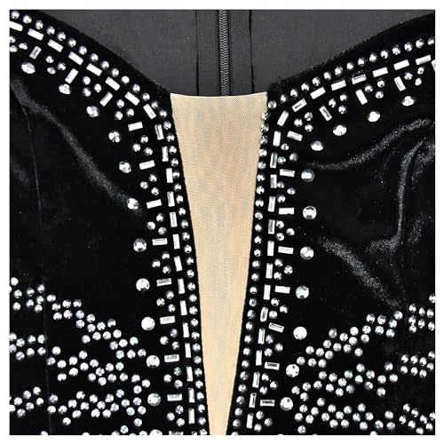 Image of Jigfar Women's Sexy Elegant Rhinestone Embellished Velvet Party Club Night Bodycon Formal Evening Maxi Dress