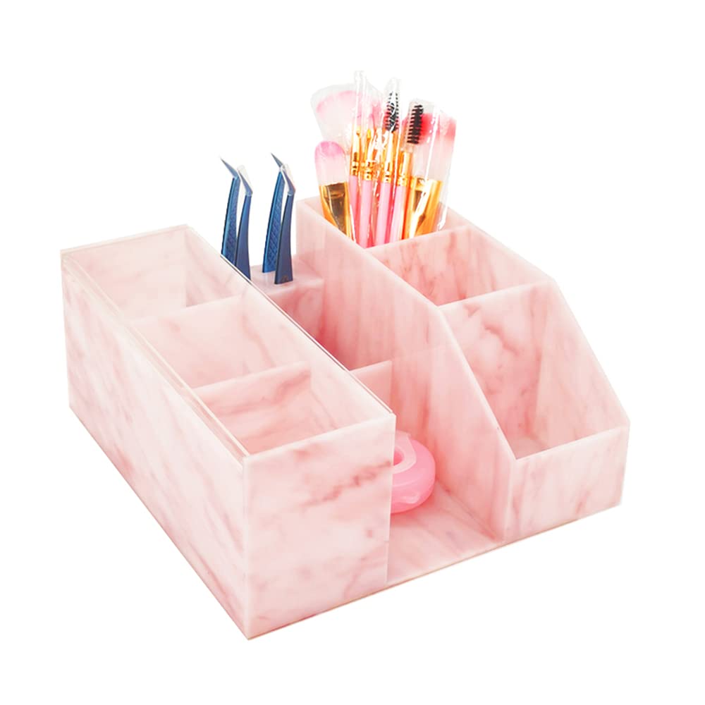 Akrylowy organizer do makijażu o dużej pojemności, akcesoria do przedłużania rzęs, etui do przechowywania rzęs, pęseta, uchwyt na kosmetyki (różowy marmur)