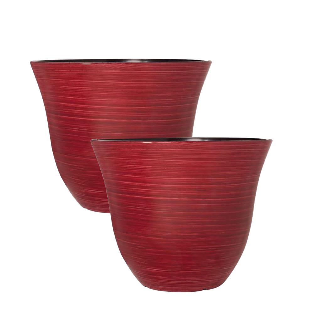 Shopior Burgundy Swirl Round Plastic Plant Pot | Swirl Gloss Planter – 4L Indoor Outdoor Flower Pot With Drainage Holes | Weatherproof Decorative Garden Container For Plants, Herbs, Shrubs (, 23Cm - Pack 2)
