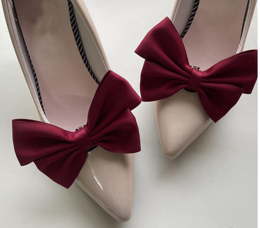 Image of Fodattm 2PCS Handmade Bow Knot Shoe Buckle Clips Wedding Shoe Decoration Charms DIY Crafts Findings Accessories Package