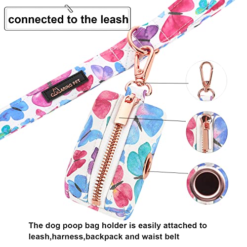 Image of ARING PET Dog Waste Bag Dispenser, Cotton Doggy Poop Bags Holders Attach to Any Leashes, Portable Washable Butterfly Pattern Pet Waste Pouch Dispenser with Metal Zipper