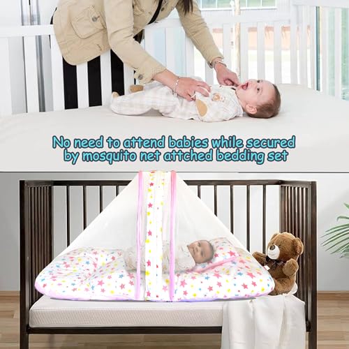 Image of VParents Joy Pink Cotton Bedding Set & Mosquito Net