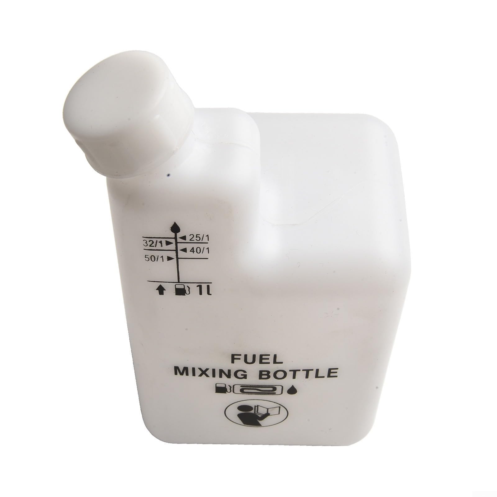 2-Takt Benzin Öl Mischflasche 1L mit genauen Verhältnismarkierungen 25:1 32:1 40:1 50:1 für Kettensäge Trimmer Motor Kraftstoffmischung 215mm Höhe Kunststoff Schwarz Weiß