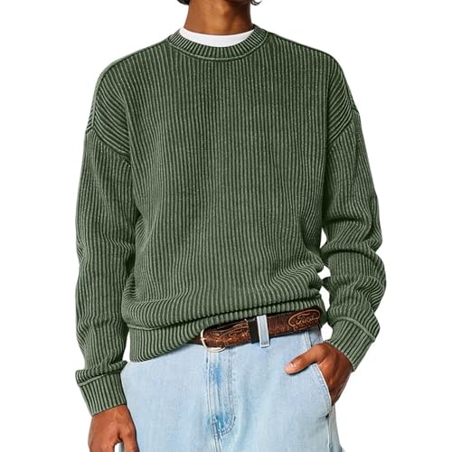 RTRDE Men's Casual Crewneck Sweatshirts, Long Sleeve Solid Color Loose Fit Fall Winter Knit Pullover Sweaters, M-3XL4