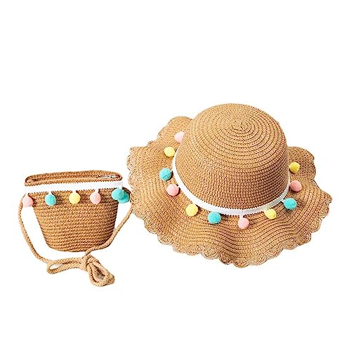 Chapeau de paille à fleurs pour enfants et sac tressé souple