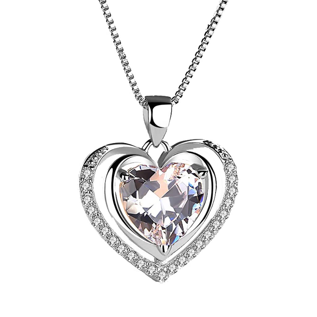 HAISWET925 Sterling Silver Cubic Zirconia Heart Elegant Necklace Pendant, Crystal, Cubic Zirconia