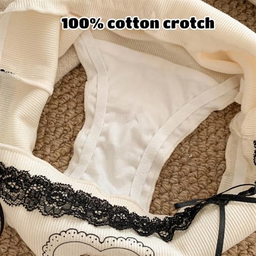 Cute Bear-printed Panties for Teen Girls Ruffled Trim Frilly Mid Waist Briefs Cotton Crotch Underwear Bow Decor Lace2