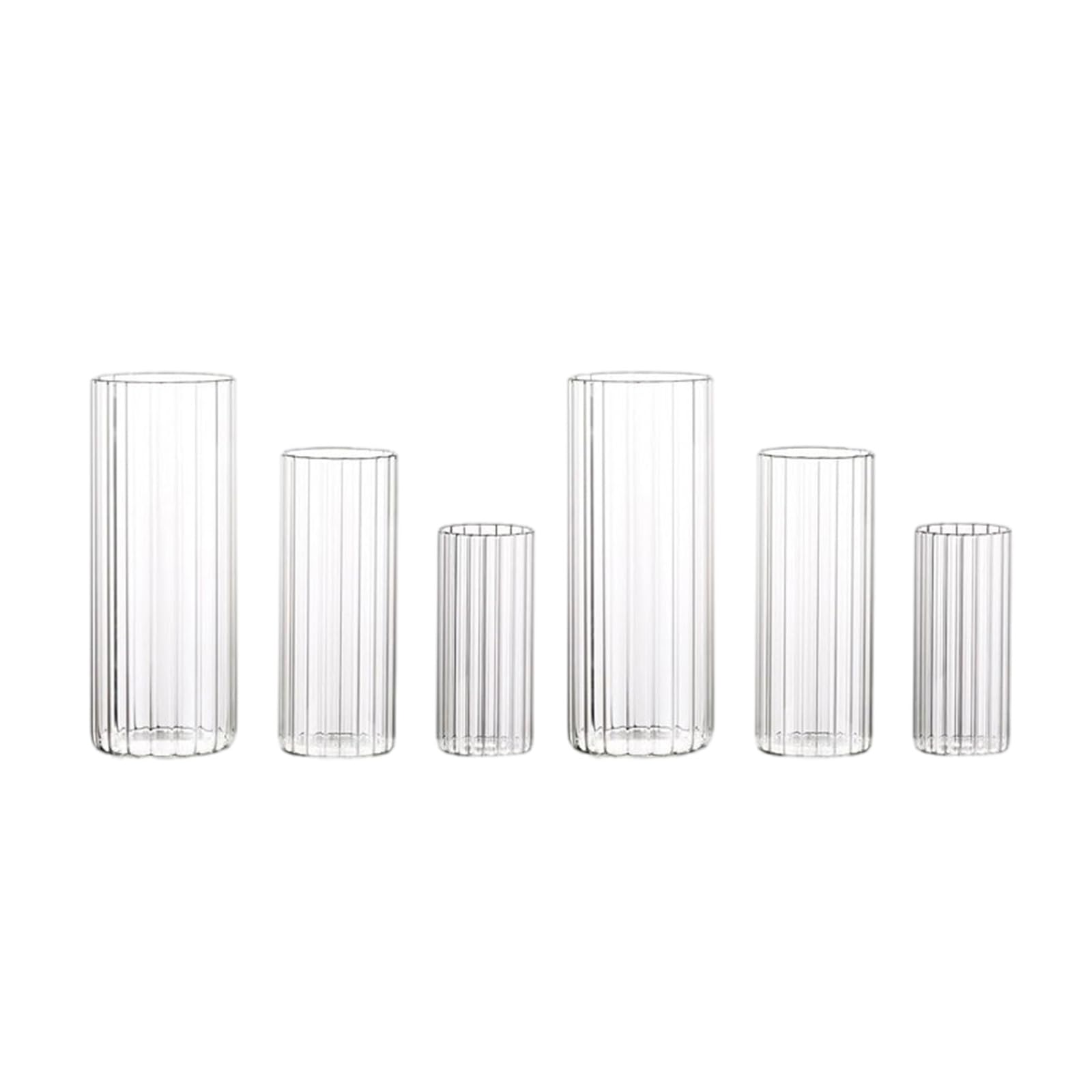 Mekalero Clear Ribbed Holder Vases Set of 6, Glass Cylinders for Pillar Votive Lights, Flower Stems, Wedding Receptions, and Table Centerpieces Pillar Holder Mantelpiece Vase Reception Holiday