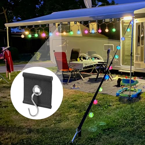 Homgaty 10 Pack RV Awning Hooks for Piping Rail 5/6 mm,7/8 mm, Heavy Duty RV Awning Light Clips Camper Light Holders Awning Hanger S Hooks for Exterior Lights, Clothes, Awning Accessories (Black)