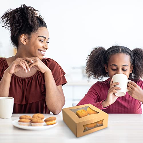 Mt Products Kraft Bakery Boxes With Window - Size Of 9" X 9" X 4" - (15 Pieces) Cupcake Box With Two Windows - Keep Donuts, Cookies, And Muffins Safe - Made In The Usa #TOP3