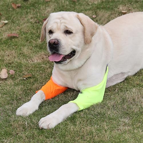 Image of HDKUW Dog Elbow Protector for Calluses, Recovery Suit for Front Legs, Cone Collar Alternative to Stop Licking Wounds, Cover Sleeve for Small Medium Large Dogs - Orange L