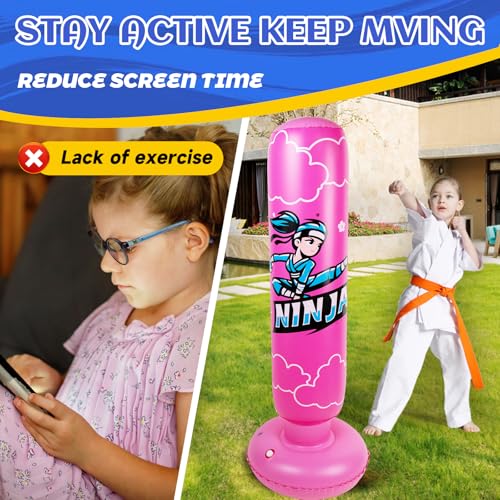 image for Onirii Larger Inflatable Punching Bag for Kids with Boxing Gloves,Tall