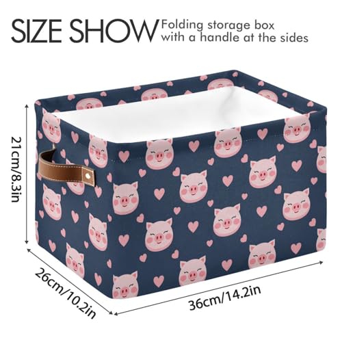Image of Aslsiy Storage Basket Pink Pig Face Hearts (2) Nursery Bins Baby Canvas Box Clothes Shelf Basket Laundry Hampers 1 Pcs