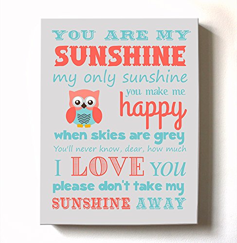 Adorable You are My Sunshine Bedtime Story Rhyme - Woodland Owl Design - Stretched Canvas Nursery Wall Art Decor - Baby Gift idea - Wooden Frame Construction - Ready to Hang 11X14