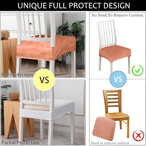 Image of Set of 6 Stretchable Dining Chair Covers, Universal Fit Washable Seat Slipcovers for Dining Room & Home Decor (Texture Orange)