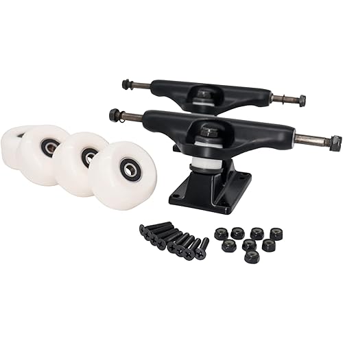 SkateNhoney | 8” Aluminum Skateboard Trucks Set - 54mm - White Skateboard Wheels. ABEC-9 Ball Bearings, mounting Hardware Included – pro Skateboard Parts