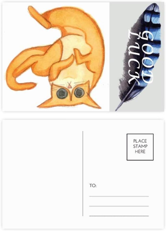 Miaoji オレンジキャットペインティング 水彩ラッキーフェザー ポストカードセット サンキューカード メーリングサイド 20枚