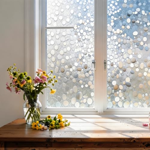 Película 3D para ventana con diseño de guijarros y privacidad miniatura 3