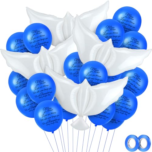 Skylety 36 Pcs Memorial Balloons with 4 Peace Dove Balloons to Release in Sky Remembrance Helium Decorations for Funerals Heavenly Birthday Anniversaries and Memorial Services(Royal Blue)