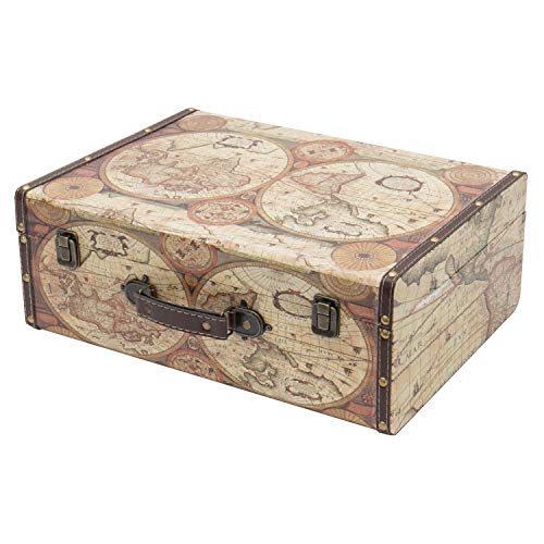 HMF VKO104 Valigia in Legno Vintage | 44 x 32 x 16 cm | Grande | a Colori Mappa del Mondo