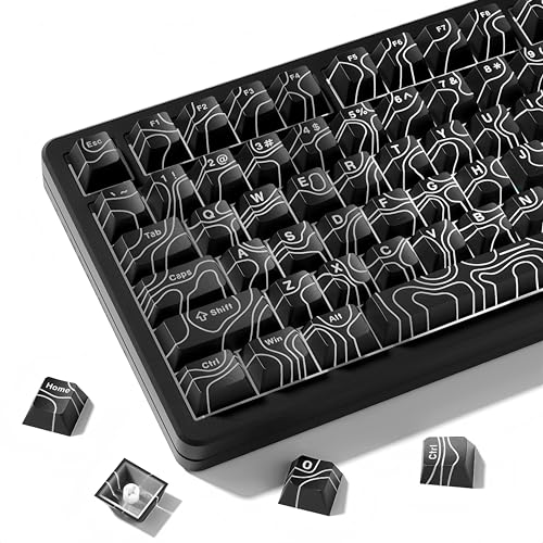 Image of dagaladoo Double Shot PBT keycaps 118 Keys Set Black Topographic Shine Through Custom keycaps Cherry Profile Custom Keyboard Key caps for 60 /65 /75 /TKL /96 /100% US Layout Mechanical Keyboard