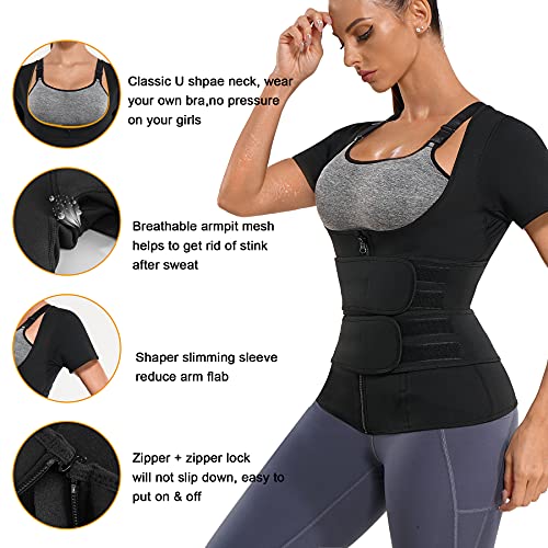 Wanfisto Sauna Suit For Women Sweat Vest Waist Trainer 2 In 1 Neoprene Workout Waist Trimmer Shirt(Black, Xxx-Large) #TOP2