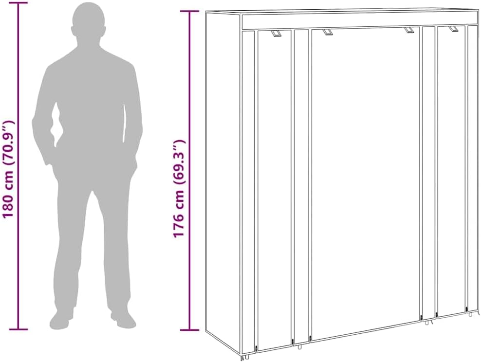 vidaXL Portable Wardrobe Black 59" Clothes Closet Storage Organizer Rack Shelf