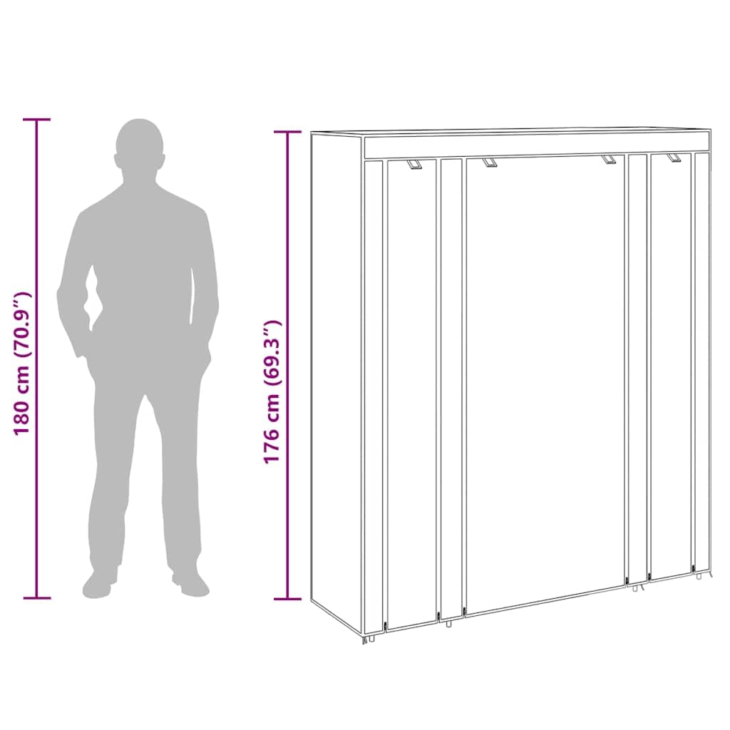 Stoffschrank mit Fächern und Kleiderstangen 45x150x176 cm Schwarz für Schlafzimmer Flur Kinderzimmer, Faltbarer Kleiderschrank mit Aufbewahrung, stabile Eisenstangen, platzsparend, langlebig
