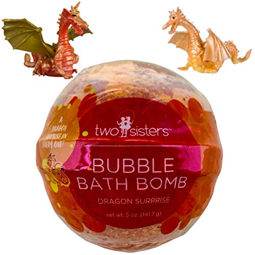 Dragon Bubble Bath Bomb for Kids with Surprise Toy Inside by Two Sisters Spa. Large 99% Natural Fizzy. Moisturizes Dry Sensitive Skin. Releases Color, Scent, and Bubbles
