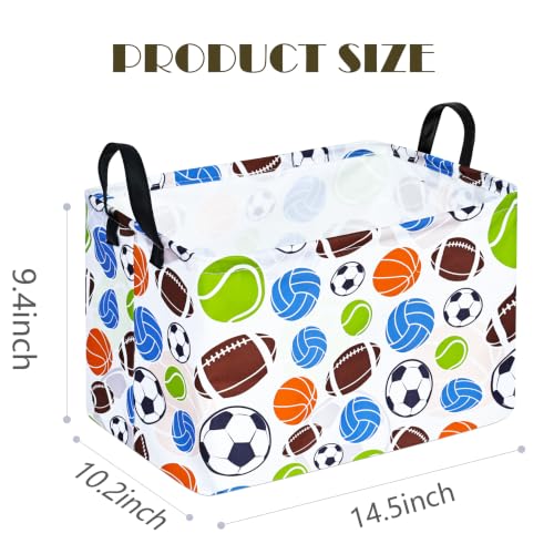 Image of Football Storage Basket Empty, Waterproof Football Storage Bins Organizer, Foldable Closet Shelf Baskets with Handles for Home Office Dorm Closet Shelf