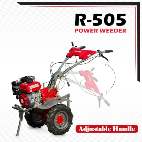 Image of RBW Power Weeder Machine for Agriculture 4 Stroke | 7.5 HP Petrol Engine 245cc Heavy Duty Power Weeder Plough,Cultivator Blades Attachments for Soil Preparation, Weeding, Farming & Garden (R-505,Red)