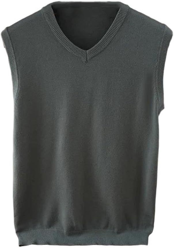 Men's Knitting Cashmere Wool Blend Vest V-Collar Loose Solid Color Vest Soft Keep Warm Sleeveless Sweater