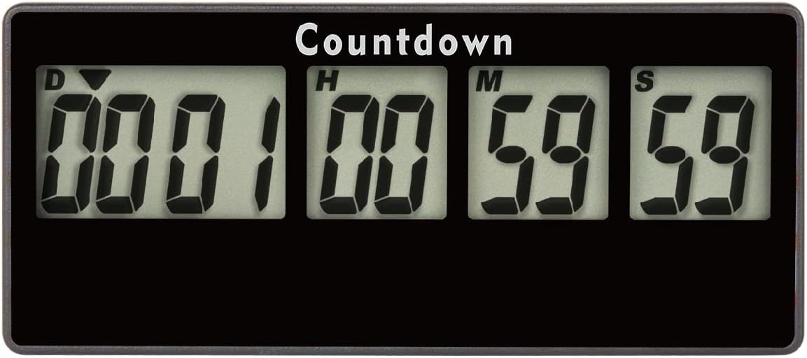 Yooreal Digital Timer Countdown Timer 9999 Days Retirement Kitchen Magnetic Design Loud Alarm Tracks Wedding Holiday Working Cooking Baby Birth Black