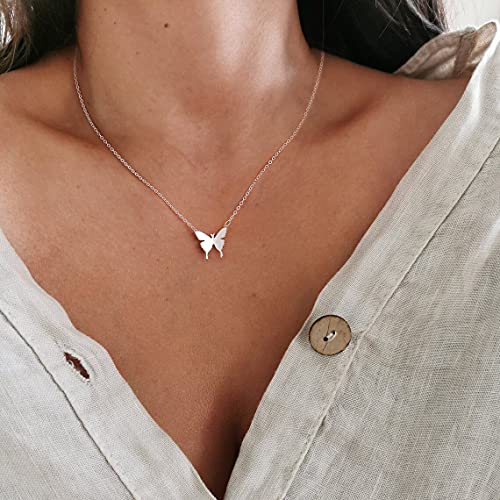 MIDEEO Dainty Butterfly Necklace for Women 14K Gold Plated Butterfly Pendant Necklace Minimalist Charm Jewelry…3
