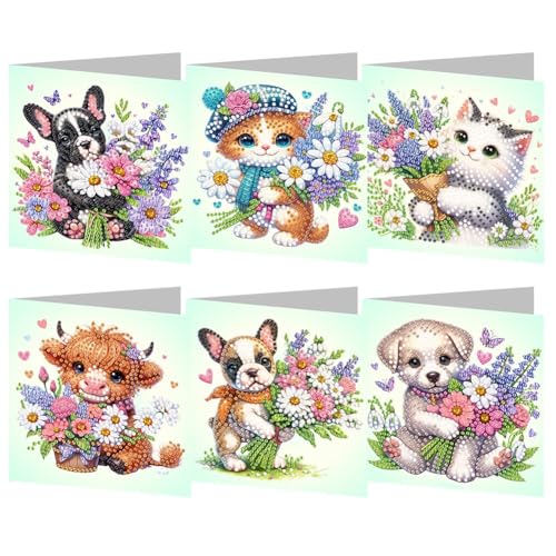 Cartes de vœux peinture diamant marguerite et animaux, le cadeau idéal pour amateurs de strass