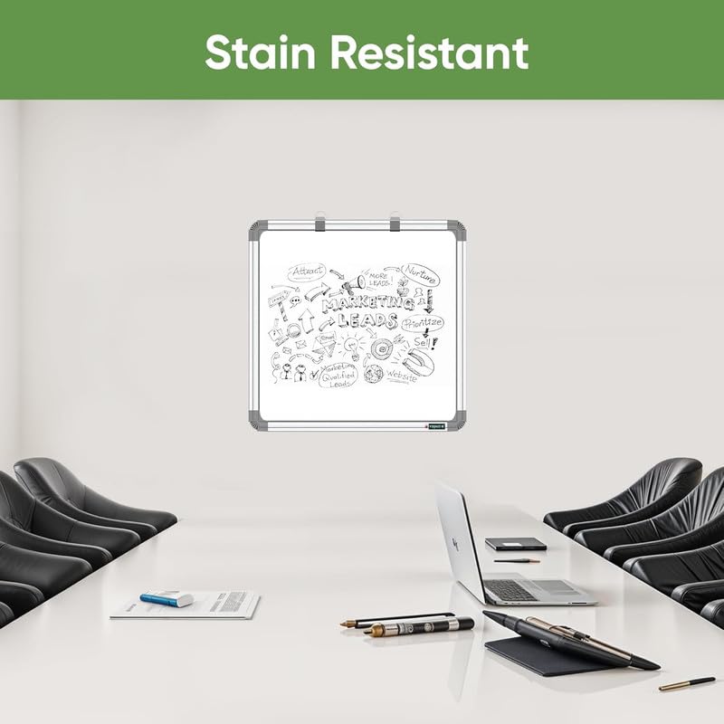 Image of 2x2 Feet Non-Magnetic White Board for Kids, Home & Kitchen with Heavy-Duty Aluminium Frame, Scratch-Proof & Corrosion-Proof Surface Whiteboard, Size - 60x60 cm /24x24 Inch