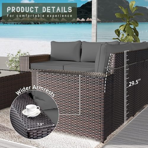 Image of 13 PCS Outdoor Patio Furniture Set,Outdoor Sectional Furniture with 43 inch 55000 BTU Gas Propane Fire Pit Table,All Weather PE Rattan Wicker Patio Conversation Set,Grey