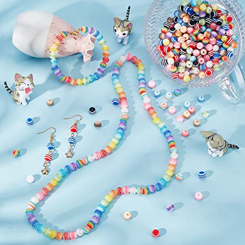 Ph Pandahall 450 Pcs 8Mm Acrylic Resin Bead Round Stripe Pebbles Beads For Bracelet Necklace Diy Craft Jewelry Making Mixed Color #TOP4