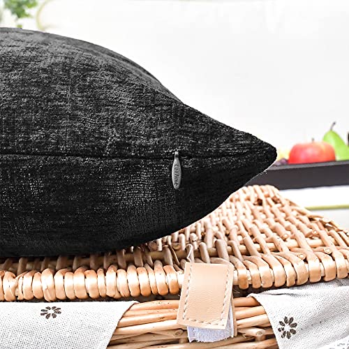 Image of CaliTime Pack of 2 Cozy Throw Pillow Covers Cases for Couch Sofa Home Decoration Solid Dyed Soft Chenille 12 X 12 Inches Black