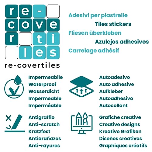 RE-COVERTILES - Adesivi per Piastrelle Bagno e Cucina 24 Pz 10x10 cm - PS00169 Decorazione murale in PVC impermeabile mattonelle mosaico stile cementine Azulejos