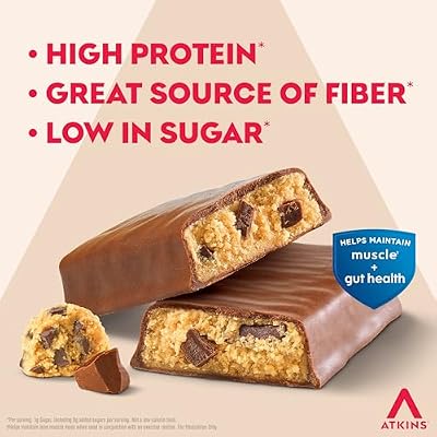 Atkins Strong Chocolate Chip Cookie Dough High Protein Bars, 20g Protein, 2g Sugar, 4 Count (Pack of 6)