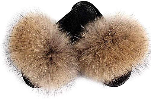 AONEGOLD Slippers Women Slides Cute Plush Open Toe Flip Flops Flats Sandals Comfortable Outdoor (Natural Color,3.5/4 UK)