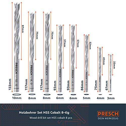 Presch HSS Cobalt 8-Piece Wood Drill Bit Set - Professional Twist Bits for All Types of Wood - Ø 3-10mm 6 Presch HSS Cobalt 8-Piece Wood Drill Bit Set - Professional Twist Bits for All Types of Wood - Ø 3-10mm - Image 6