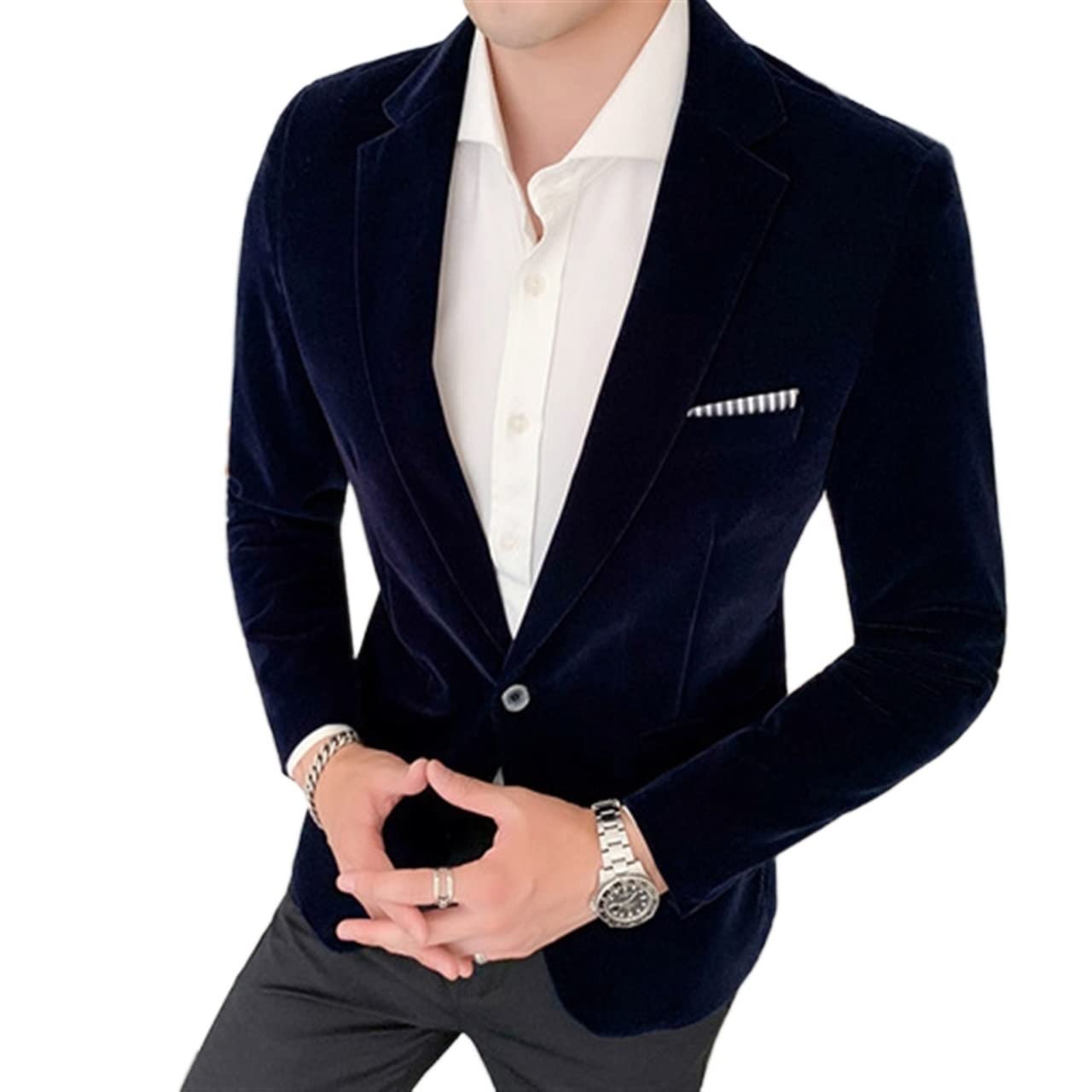 Autumn Winter Gold Velvet Blazer Slim Fit Suit Jacket Casual Men Grooming Singer Costume Formal Evening Dress