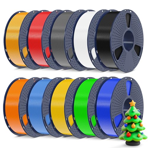 Image of SUNLU 3D Printer Filament Bundle, PLA Plus Filament 10KG 1.75mm, Neatly Wound Filament for Most 3D Printer, 10 Colors, 1kg Spool, Black+White+Grey+Green+Blue+Bluegrey+LightGold+Pureyellow+Red+Orange