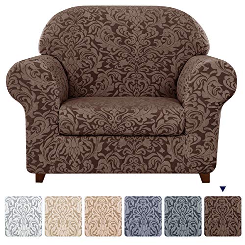 subrtex Sofa Slipcover 2-Piece Jacquard Damask Couch Cover with Seat Cushion Stretch Furniture