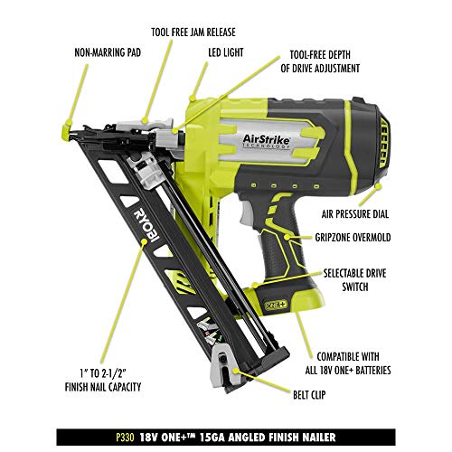 Ryobi P330 18V ONE+ Angled 15 Ga Finish Nailer Battery and Charger Not