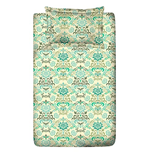 Image of Layers 100% Cotton Bedsheet for Single Bed with 1 Pillow Cover (Ethnic Pattern, Green) Light Weight, Breathable, Moisture Absorbent, All Season Comfort, Classic Collection