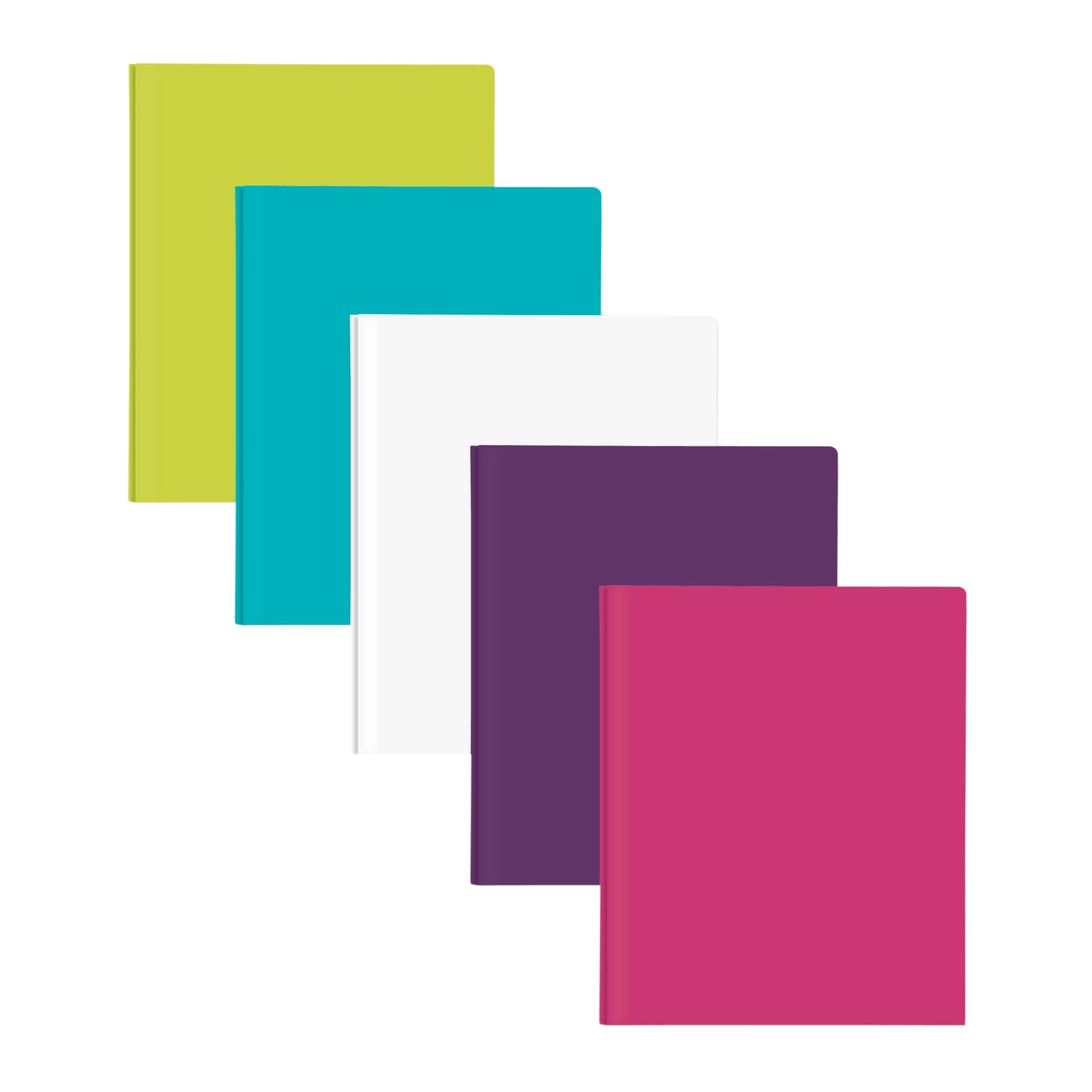 Office Depot(r) Brand 2-Pocket Poly Fashion Portfolios, 3 Fasteners, 8 1/2" x 11", Assorted Colors, Pack Of 5